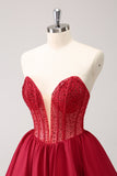 Cute Red A Line Strapless Ruffle Short Cocktail Dress with Beading