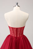 Cute Red A Line Strapless Ruffle Short Cocktail Dress with Beading