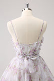 Lilac A-Line Floral Prints Ruffled Tiered Tulle Cocktail Dress