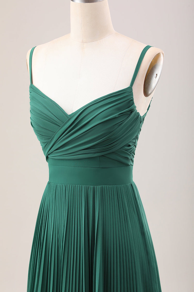 Load image into Gallery viewer, Dark Green A Line Spaghetti Straps Long Chiffon Bridesmaid Dress