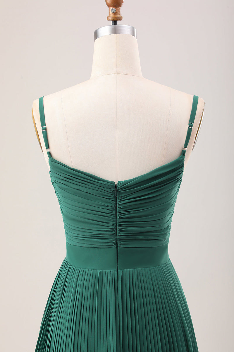 Load image into Gallery viewer, Dark Green A Line Spaghetti Straps Long Chiffon Bridesmaid Dress