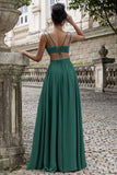 Dark Green A Line Chiffon Long Bridesmaid Dress with Lace Up Back