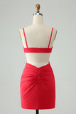 Red Tight Spaghetti Straps Hollow Out Short Cocktail Dress