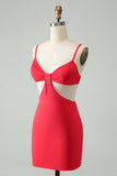 Red Tight Spaghetti Straps Hollow Out Short Cocktail Dress