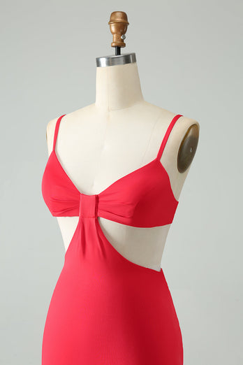Red Tight Spaghetti Straps Hollow Out Short Cocktail Dress