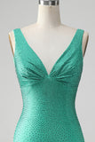 Green Bodycon V Neck Backless Cocktail Dress with Beading