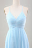 Load image into Gallery viewer, Sky Blue A Line Pleated Chiffon Wedding Guest Dress