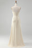 Load image into Gallery viewer, Champagne One Shoulder Sheath Long Bridesmaid Dress With Slit