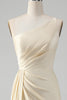 Load image into Gallery viewer, Champagne One Shoulder Sheath Long Bridesmaid Dress With Slit