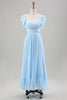 Load image into Gallery viewer, Sky Blue A Line Chiffon Wedding Guest Dress with Ruffle Sleeves