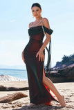 Black Red Mermaid Cold Shoulder Long Bridesmaid Dress