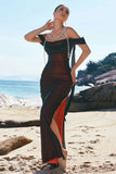 Black Red Mermaid Cold Shoulder Long Bridesmaid Dress