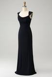 Black Blue Mermaid Cowl Neck Long Bridesmaid Dress