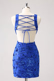 Sparkly Royal Blue Bodycon Cut Out Cocktail Dress with Beading