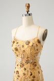 Glitter Yellow Sequined Embroidery Tight Cocktail Dress with Beading