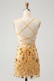 Glitter Yellow Sequined Embroidery Tight Cocktail Dress with Beading