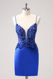 Sparkly Royal Blue Sequined Tight Short Cocktail Dress With Lace Up Back