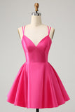 Fuchsia A-Line Spaghetti Straps Backless Cocktail Dress