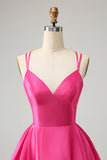 Fuchsia A-Line Spaghetti Straps Backless Cocktail Dress