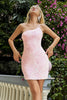 Load image into Gallery viewer, Pink One Shoulder Applique Sequins Mini Bodycon Cocktail Dress