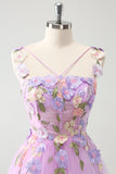 Purple A Line Halter Flowers Tulle Short Cocktail Dress