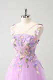 Purple A Line Halter Flowers Tulle Short Cocktail Dress