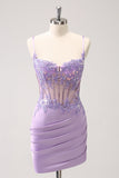 Sparkly Purple Corset Tight Short Cocktail Dress with Sequins