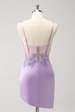 Sparkly Purple Corset Tight Short Cocktail Dress with Sequins