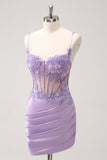 Sparkly Purple Corset Tight Short Cocktail Dress with Sequins