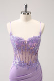 Sparkly Purple Corset Tight Short Cocktail Dress with Sequins