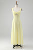 Load image into Gallery viewer, Lemon Yellow Keyhole A Line Long Bridesmaid Dress