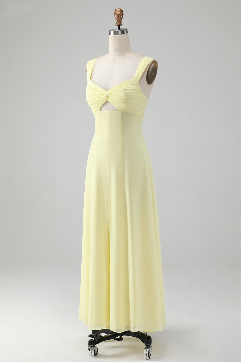 Load image into Gallery viewer, Lemon Yellow Keyhole A Line Long Bridesmaid Dress