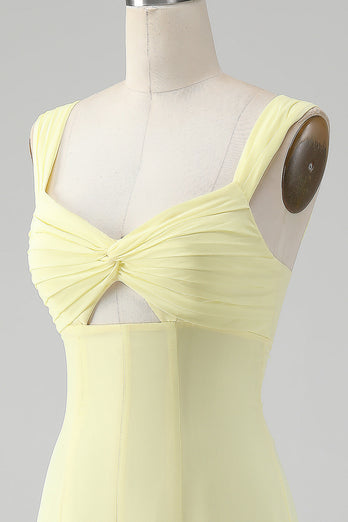 Lemon Yellow Keyhole A Line Long Bridesmaid Dress