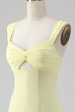 Lemon Yellow Keyhole A Line Long Bridesmaid Dress