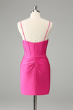 Fuchsia Bodycon Spaghetti Straps Satin Cocktail Dress