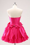 Fuchsia A Line Strapless Corset Short Cocktail Dress With Bows