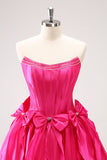 Fuchsia A Line Strapless Corset Short Cocktail Dress With Bows