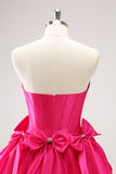 Fuchsia A Line Strapless Corset Short Cocktail Dress With Bows