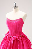 Fuchsia A Line Strapless Corset Short Cocktail Dress With Bows