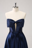 Sparkly Navy Beaded Corset Hollow Out Short Cocktail Dress With Bow