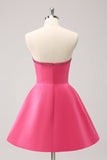 Sparkly Fuchsia A-Line Strapless Beaded Cocktail Dress with Bows