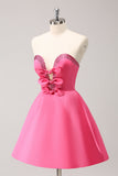 Sparkly Fuchsia A-Line Strapless Beaded Cocktail Dress with Bows