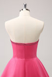 Sparkly Fuchsia A-Line Strapless Beaded Cocktail Dress with Bows