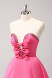 Sparkly Fuchsia A-Line Strapless Beaded Cocktail Dress with Bows