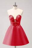 Sparkly Fuchsia A-Line Strapless Beaded Cocktail Dress with Bows