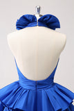 Royal Blue A-Line Halter Tiered Short Cocktail Dress with Ruffles