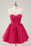 Fuchsia A Line Sweetheart Corset Satin Cute Cocktail Dress