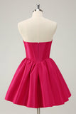 Fuchsia A Line Sweetheart Corset Satin Cute Cocktail Dress