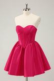 Fuchsia A Line Sweetheart Corset Satin Cute Cocktail Dress