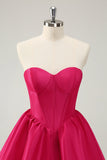 Fuchsia A Line Sweetheart Corset Satin Cute Cocktail Dress